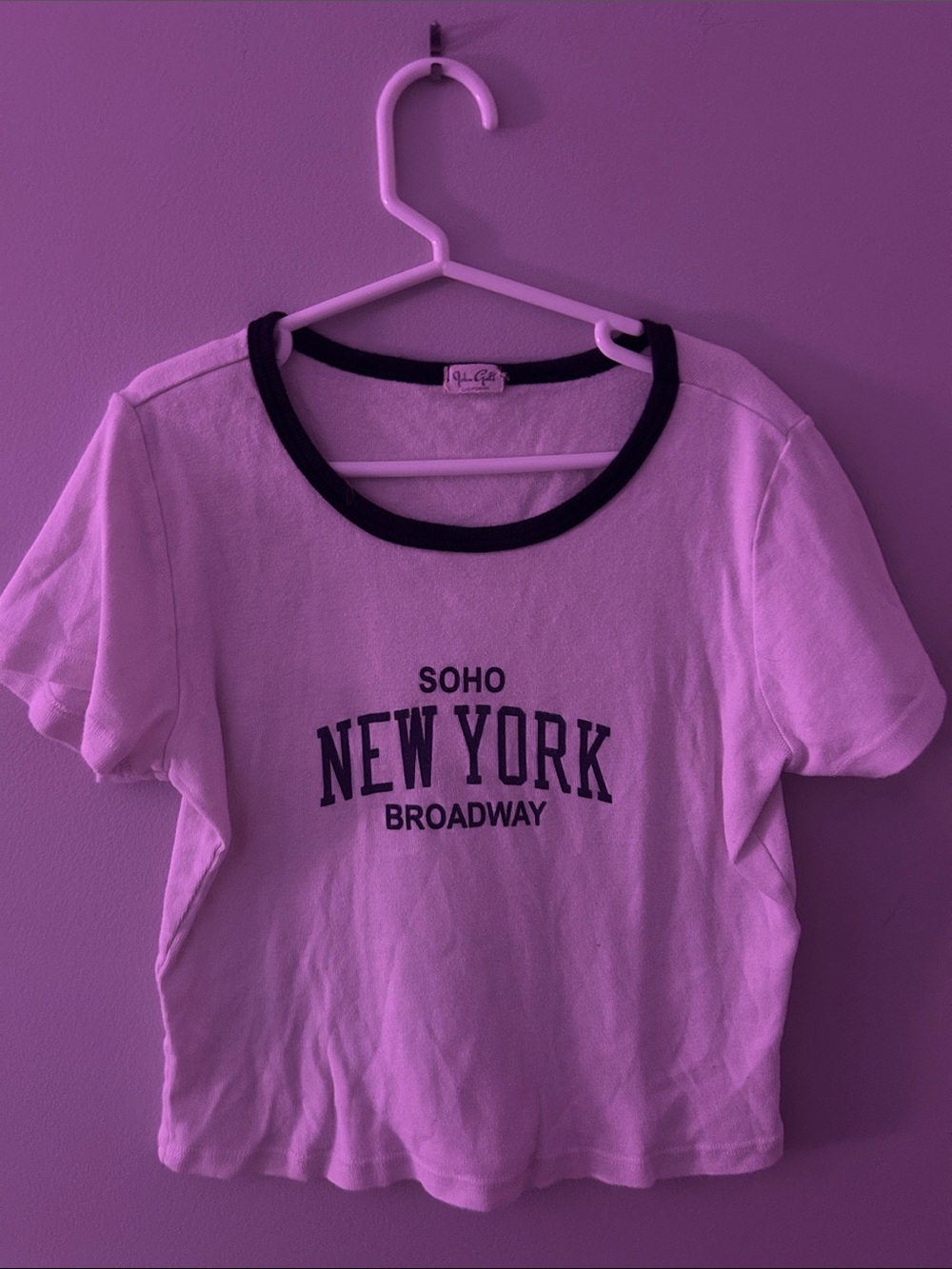 Brandy Melville White Ringer Tee with Black New York Print